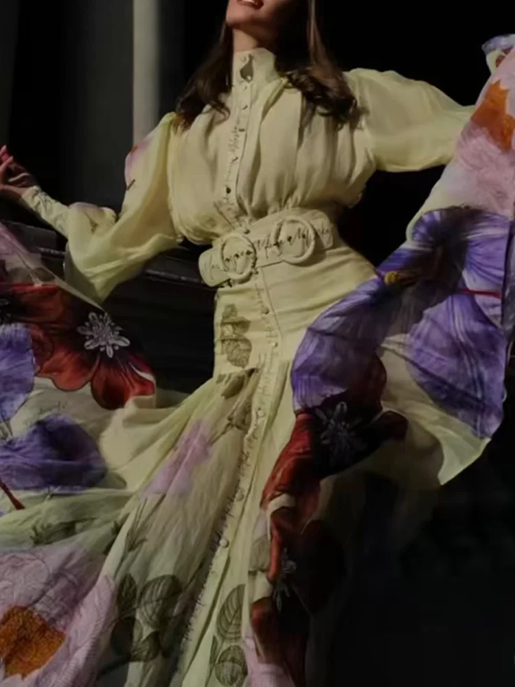 ModaFesta -elegant-floral-print-dress-pista-green-with belt 